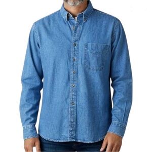 Vintage Lands' End Medium Wash Denim Shirt Men's M Button Down